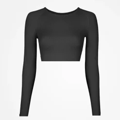 Geripptes Sportshirt langarm Damen aus recyceltem Polyamid